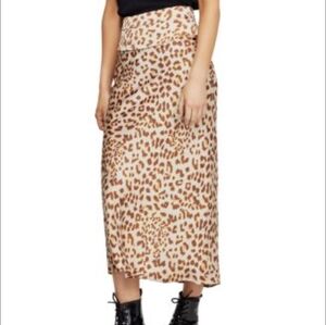 Free People Leopard Print Satin Skirt
